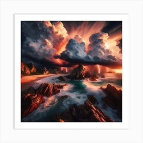 Lightning Storm Over The Ocean Art Print