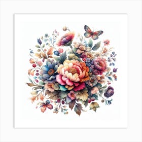 Flowers And Butterflies Art Print