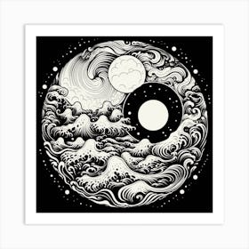 Moon And Waves 20 Art Print