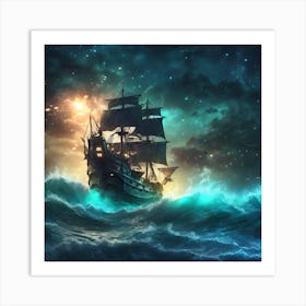 Pirate Ship In The Sea Art Print