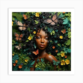 Black Woman With Butterflies Art Print