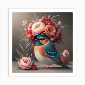 Bird With Flowers Art Print