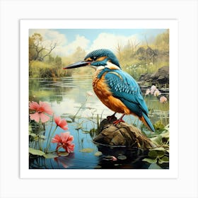 Kingfisher Perched By The River Art Print