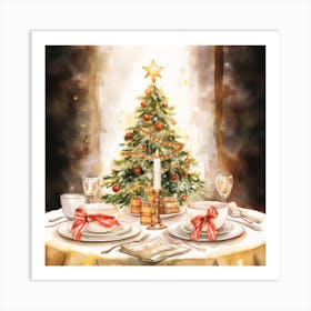 Christmas Table Setting Art Print