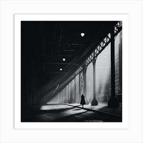 Woman Walking Under A Bridge Art Print