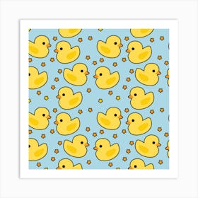 Ducks On A Blue Background Art Print