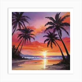 Sunset At The Beach paintings art print 6 Art Print