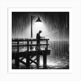 Fishing In The Rain 5 Art Print