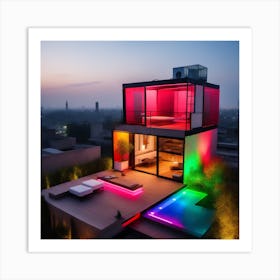 Modern House With Colorful Lights Art Print