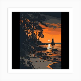 Sunset Sailboat Art Print