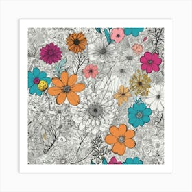 Flowers And Butterflies Art Print