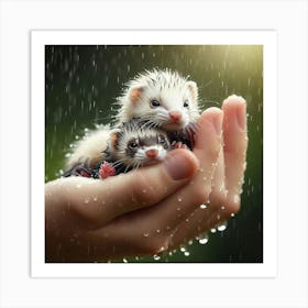 Ferrets In Rain 1 Art Print