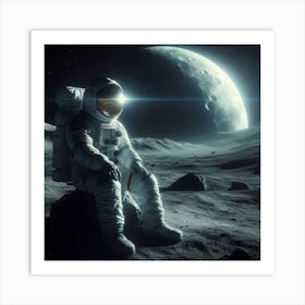 Astronaut Sitting On The Moon Art Print