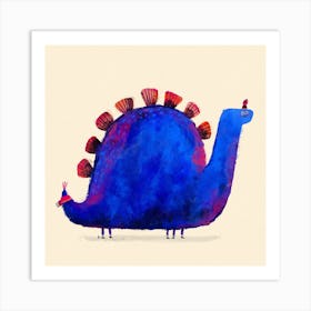 Blue Dinosaur With Hat And Scarf Art Print
