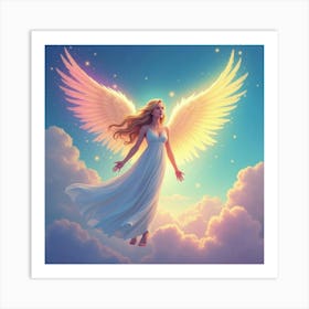 Angel In A Watercolor Sky With A Rainbow Aura 1 Art Print