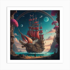 Steampunk Pirate Ship Port Art Print