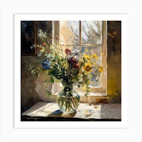 Flowers By The Window Vintage Art Print