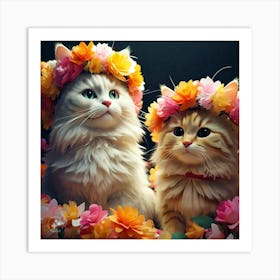 Two Cats Wearing Flower Wreath Crowns 1 Art Print