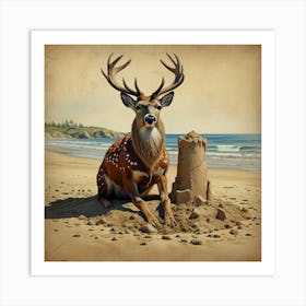 Deer On The Beach 3 Art Print