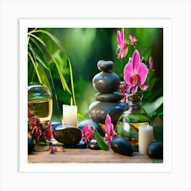 Spa With Candles And Flowers Art Print