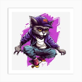 Skateboard Cat Art Print