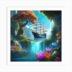 Ship In A Waterfall Art Print