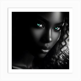 Portrait Of A Black Woman With Green Eyes Art Print