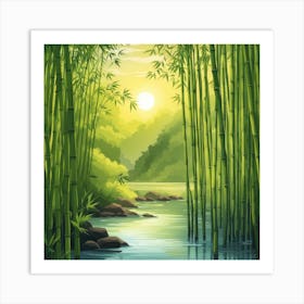 A Stream In A Bamboo Forest At Sun Rise Square Composition 18 Art Print