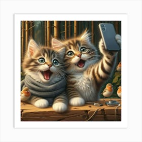 Two Kittens Taking Selfie Art Print