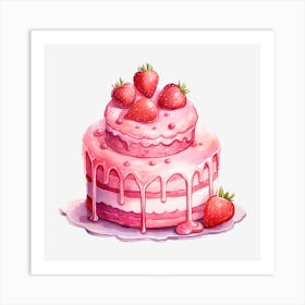 Pink Cake With Strawberries 4 Art Print