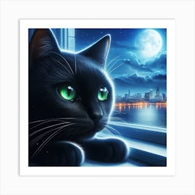 Black Cat In The Window Art Print