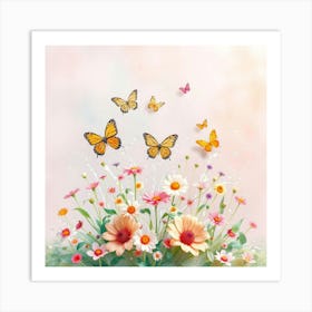 Flowers And Butterflies Art Print