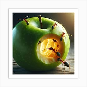 A Ant Coming Out Of A Hole In An Green Apple 1 Art Print