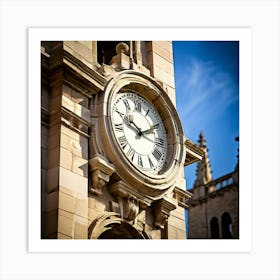 Clock Time Architecture Stone Building Old English Vintage Historical Heritage Classic An (3) Art Print