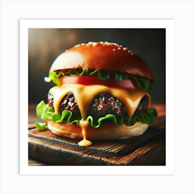 Hamburger On A Wooden Board Art Print