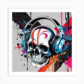 Skull With Headphones 13 Art Print