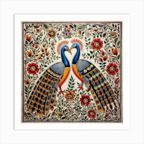 Peacocks Madhubani Painting Indian Traditional Style Art Print