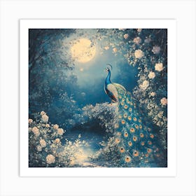 Peacock In The Moonlight 8 Art Print