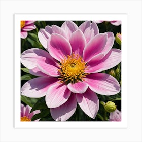 Dahlia, Illustrate A Close Up Of A Blooming Flower With Intricate Art Print