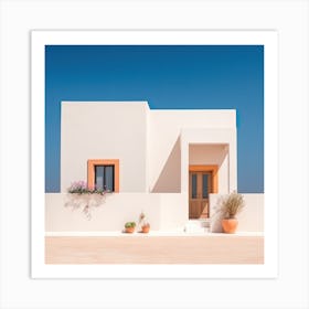 White And Orange Beach House Mediterranean  Summer Photography Art Print