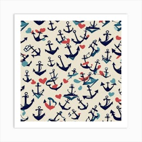 Anchors And Hearts Art Print