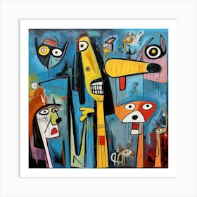 Dogs Abstract Neo Expressionism Pets Animals Distorted Nature Cartoon Colorful Picasso Drawing Modern Art Art Print