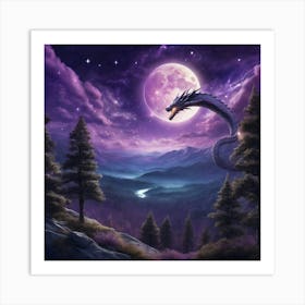 Dragon On The Moon Art Print