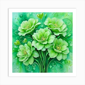 Green Flowers 1 Art Print