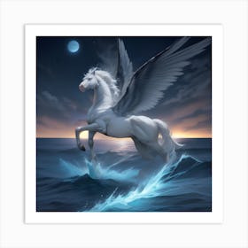 White Horse In The Ocean Art Print