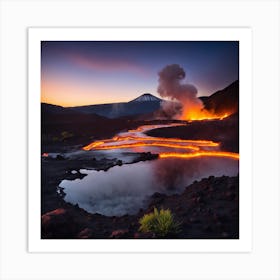 Lava Lake At Sunset Art Print