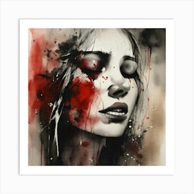 Woman Face in The style Of Stephen Gammell  Art Print