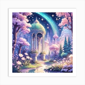 A Fantasy Forest With Twinkling Stars In Pastel Tone Square Composition 13 Art Print