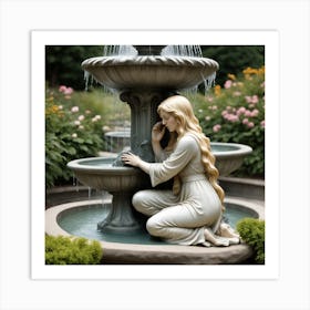 80 Garden Statuette Of A Low Kneeling Blonde Woman With Clasped Hands Praying At The Feet Of A Statuet Art Print