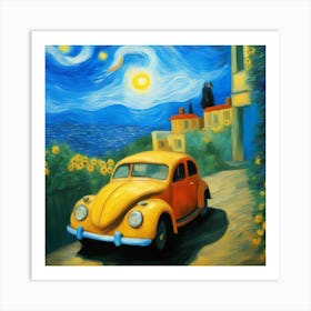 Alter europeen auto Volkswagenkäfer in Italien Landschaft Art Print